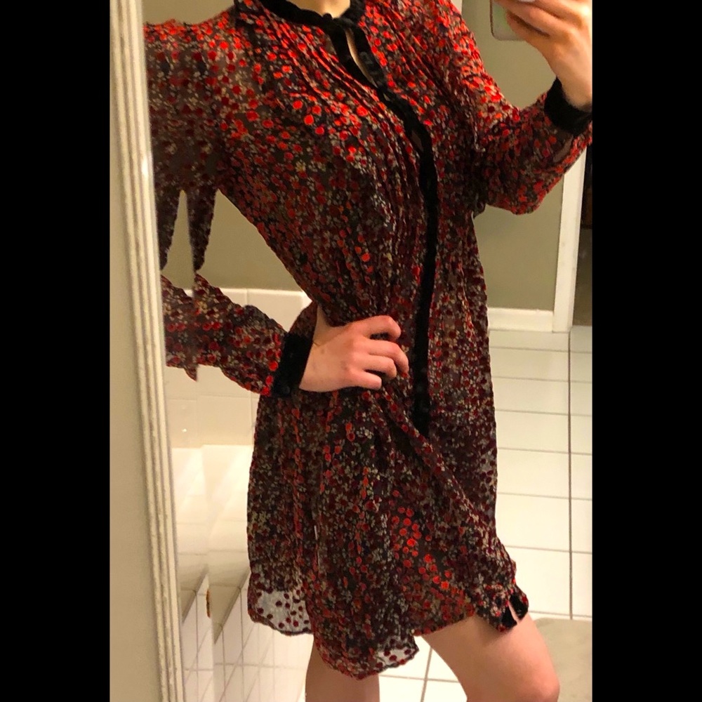 The Kooples Semi Sheer Ruffled Holiday Dress 4 M/L